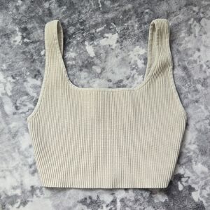 Babaton Cream Ribbed Square-Neck Crop Tank